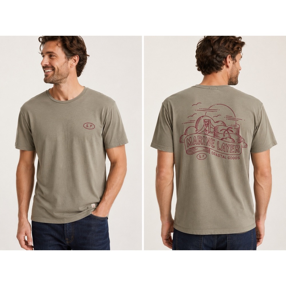 Marine Layer Mens Graphic Tee SF Coastal Goods Olive Green Shirt Large 13272